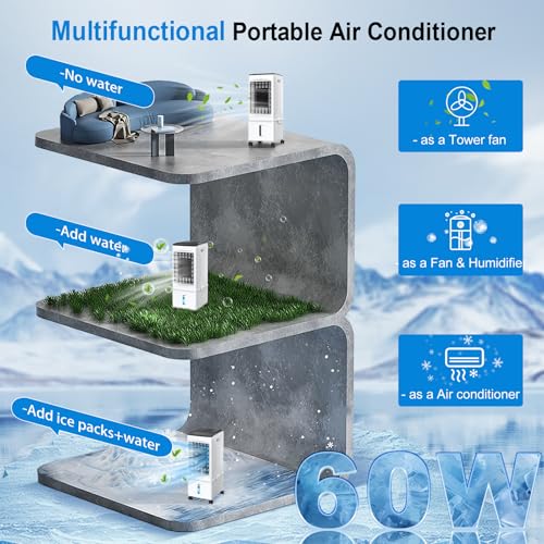 60W Quiet Portable AC Unit w/Remote & Timer