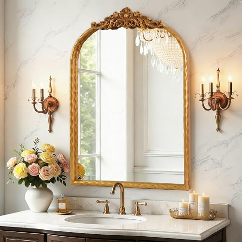 Baroque Traditional Ornate Gold Antique Wall Mirror for Bathroom