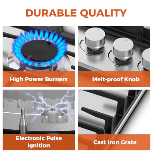NG/LPG Convertible Stainless Steel Built-in Propane Cooktop for Kitchen
