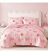 BLOOMHAVEN Twin XL Comforter Set for Girls, 5 Pieces Pink Bedding Set with Pastel Flower, All Sea...