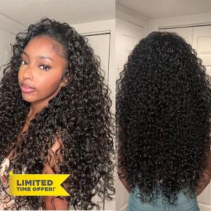 Frodio Curly Half Wig 26 Inches Veralux™ Fiber Blend Human Hair Headband Wig 3 in 1 Shaggy Wave Flip Over Drawstring Wig 200% Density Natural Black Ready to Go Glueless Wig for Wome