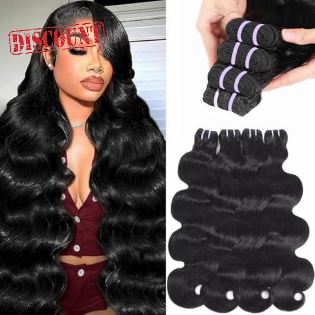 12A Human Hair Bundles 20 22 24 26 Inch Body Wave Brazilian Virgin Hair 100% Unprocessed Human Hair Extensions 4 Bundles Natural Black Quick Weave No Tangle Shedding Silky Sof