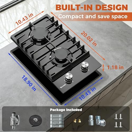18000 BTU 2 Burner Black Tempered Glass Gas Stove