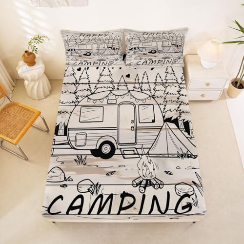Campfire Bed Cover Vintage Rustic Deep Pocket Sheet
