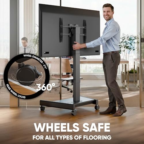 Mobile TV Cart Rolling TV Stand Black