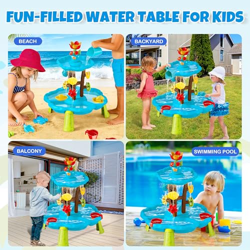 2-Tier Kids Water Play Table with Watering Flower & Beach Toys