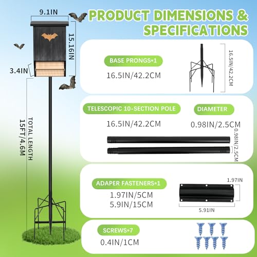 Heavy Duty Adjustable 10-Section Bat Houses Mount Kit with Ground Socket