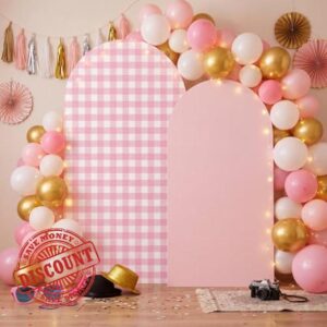 Tegeme Pink Gingham Arch Backdrop Cover 7.2ft 6.6ft Stretchy Backdrop Cover for Baby Shower Party Wedding Birthday Party Ceremony Banquet Deco