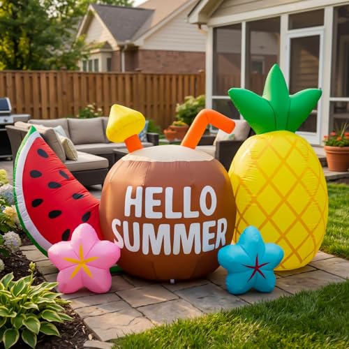 Colorful Fruit Blow Up Display with Built-in LED Lights for Hawaiian Beach Party