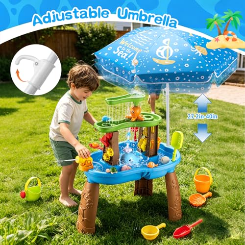 Kids Outdoor Water Tables Toy with Auto Electric Pump Birthday Gift for 3-8 Years Old Kids Activity Sensory Playset for Boys Girls