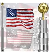 SCWN Boat Flag Pole Kit 2.5FT Stainless Steel, Adjustable Heavy Duty Aluminum Rail Mount Clamp fo...