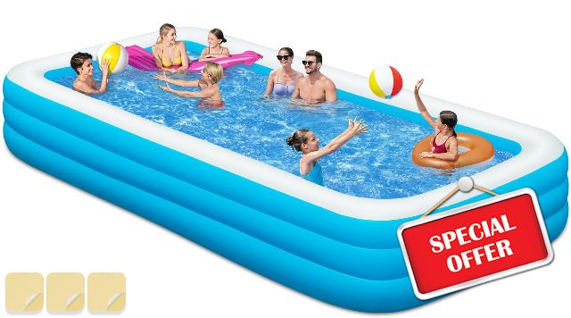 Large Inflatable Swimming Pool - GISAEV 145" x 74" x 22" Oversized Family Blow Up Pool for Adults & Kids