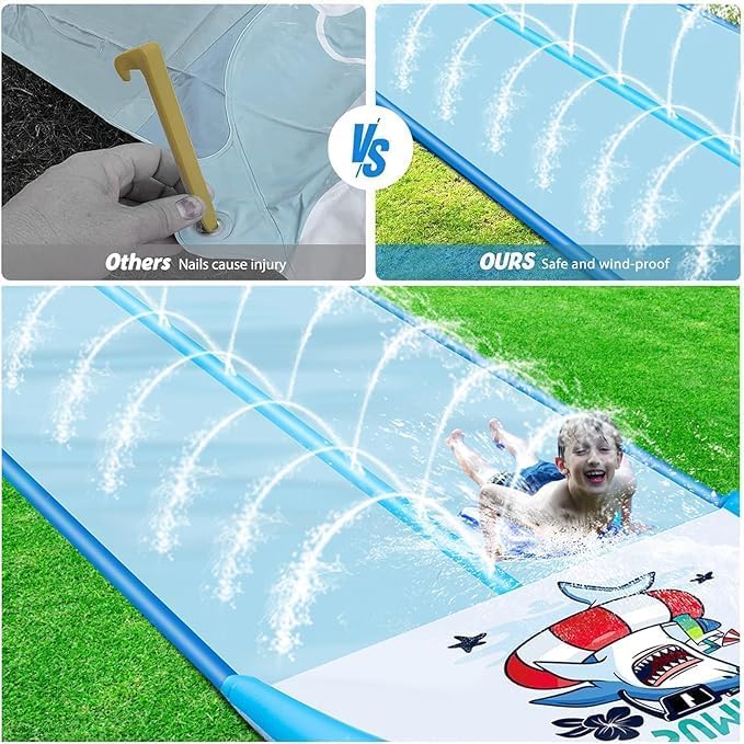 Extra Long Slip Water Slides with 2 Bodyboards for Kids Adults Summer Toy with Sprinkler