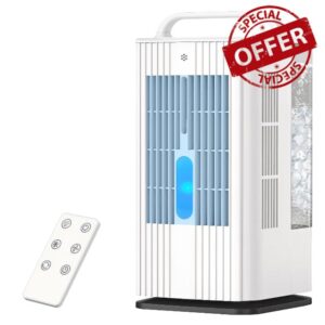 4-in-1 Portable Air Conditioners: 1700ml Tank Mini Air Conditioner with 120° Oscillating 16.5ft Remote - Evaporative Air Cooler with 3 Speed & 7 Lights 1-7H Timer - Portable AC Unit for Bedroom