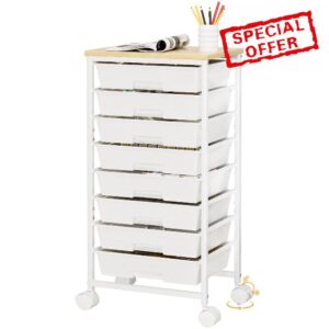 Homde Rolling Storage Drawer Cart: 8-Drawer Sort to Clear Desk & Dresser Clutter - Anti-Fall Smooth Glide Prevents Spill-Out During Daily Grab - Lockable Wheels Keep It Steady