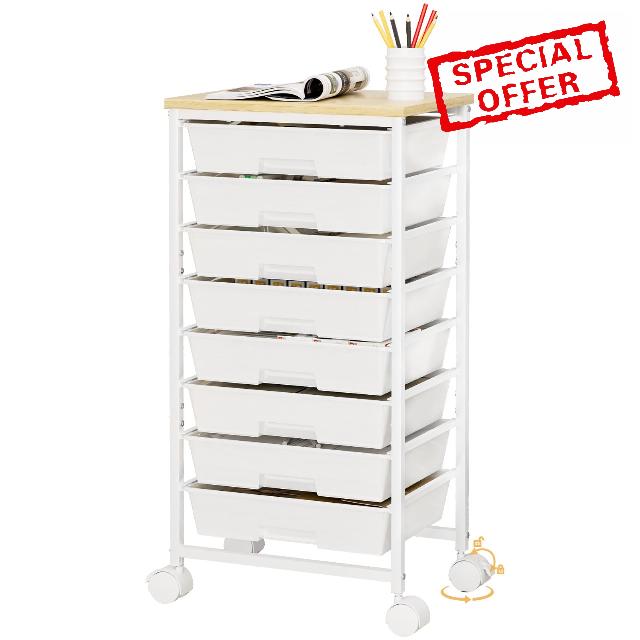 Homde Rolling Storage Drawer Cart: 8-Drawer Sort to Clear Desk & Dresser Clutter - Anti-Fall Smooth Glide Prevents Spill-Out During Daily Grab - Lockable Wheels Keep It Steady