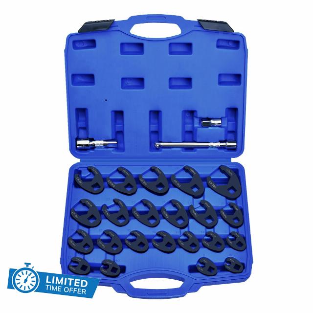 LainKeen 25pcs Crows Foot Wrench Set 1/2" and 3/8” Drive Flare Nut Crowfoot Set Metric 8-32mm 6 Point Crows Feet Wrenches with Extension Bar