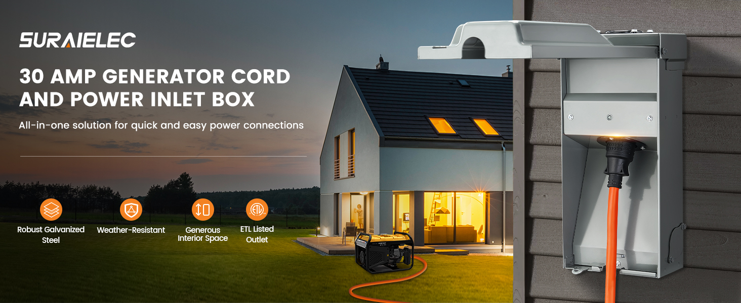 30 Amp Generator Cord and Power Inlet Box