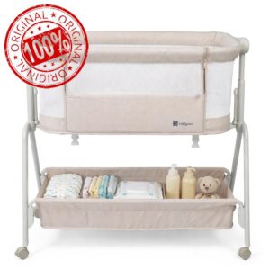 Bedside Bassinet for Baby – Adjustable Height Bedside Sleeper with Full Mesh Sides | 2 Breathable Sheets & Storage Basket | Portable Baby Bassinet for Newborns with Wheels & Bed Attachme