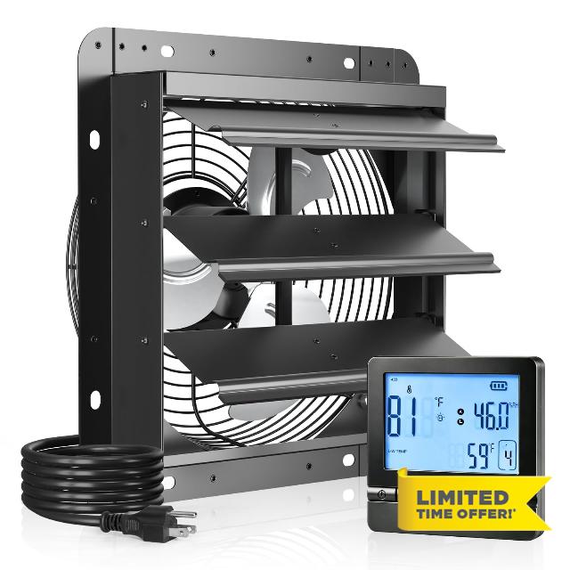 Amico 10" Shutter Exhaust Fan with Thermostat And Humidity Remote Control