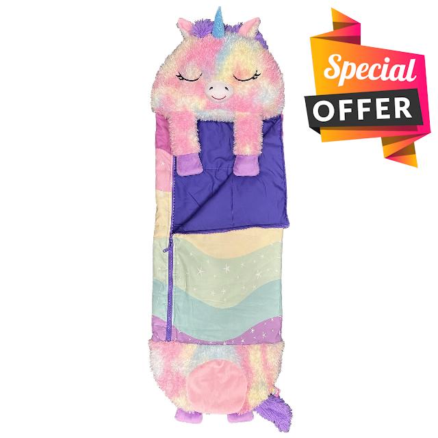 Happy Nappers: S4 Pillow & Sleepy Sack: Large - Dreamy the Rainbow Unicorn - 66 x 30