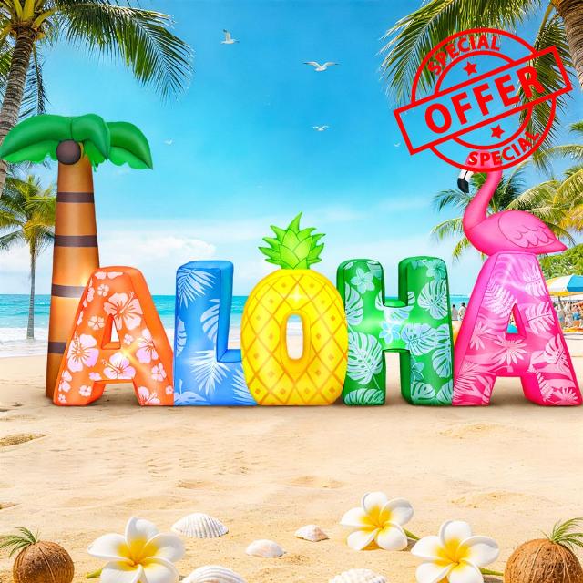 KOOY 8.7FT Long Summer Inflatables Aloha with Flamingo and Pineapple