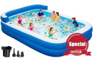 Large Inflatable Swimming Pool - 120" x 85" x 26" Blow Up Pool for Adults and Kids with Seat & Air Pump