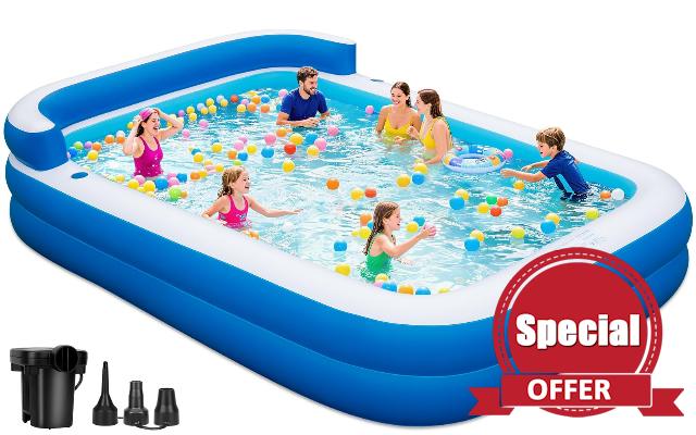 Large Inflatable Swimming Pool - 120" x 85" x 26" Blow Up Pool for Adults and Kids with Seat & Air Pump