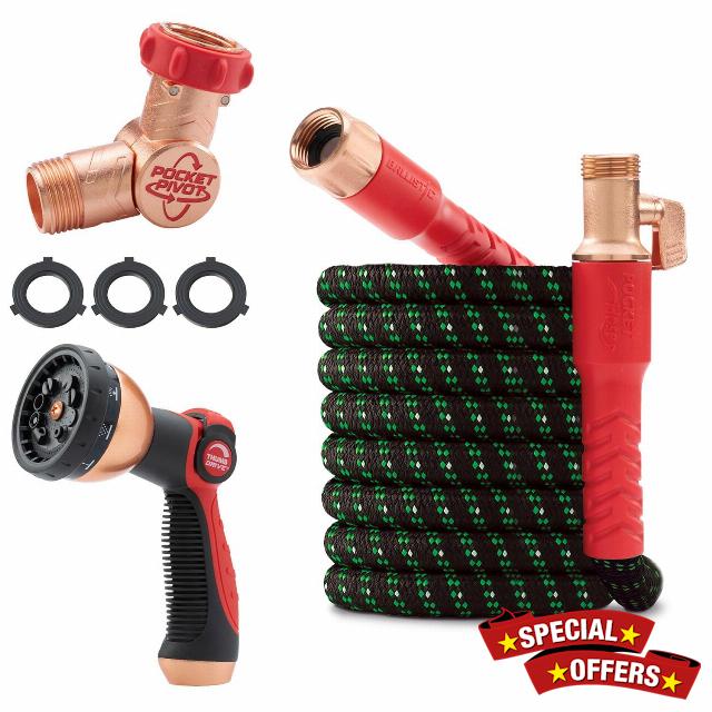 Pocket Hose Ballistic Double UV Edition 50 FT Expandable Garden Hose w/Pocket Pivot Swivel Connector