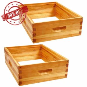 2 Pack 10 Frame Medium Super Bee Hive Box Langstroth Beehive Super Honey Bee Box Dipped in Beeswax for Beekeeping Supplies