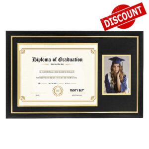 FramePro Solid Wood Certificate Frame with Photo – Holds 11x14 Document & 5x7 Picture