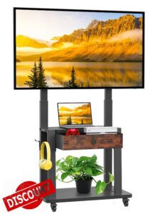 Rolling TV Stand with Fabric Drawer for 32-75 Inch Flat/Curved Screen Adjustable Height LCD/LED/OLED with Storage Mobile TV Cart on Wheels up to 220lbs for Home Office Outdoor Max VESA 600x400mm