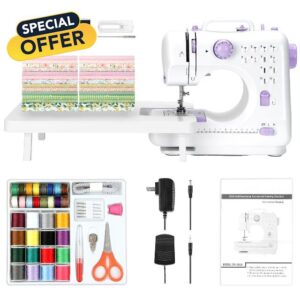 All-in-One Mini Sewing Machine for Beginners with Sewing Kit & 28-Piece Fabric Set(Green/Pink)