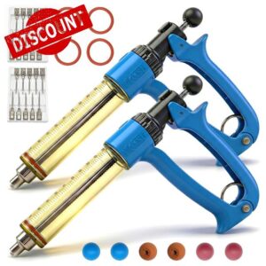 2-Pack 50mL Semi Automatic Livestock Syringe Adjustable Dosage Repeater Injector (1-5mL) with Luer Lock Tip for Cattle