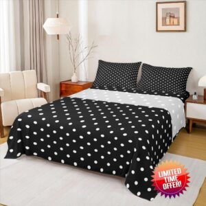 jejeloiu Black White Polka Dot Bed Sheets Set Queen Size Cute Polka Dot Bed Set for Kids Boys Girls Simple Fashion Sheet Set Kawaii Style