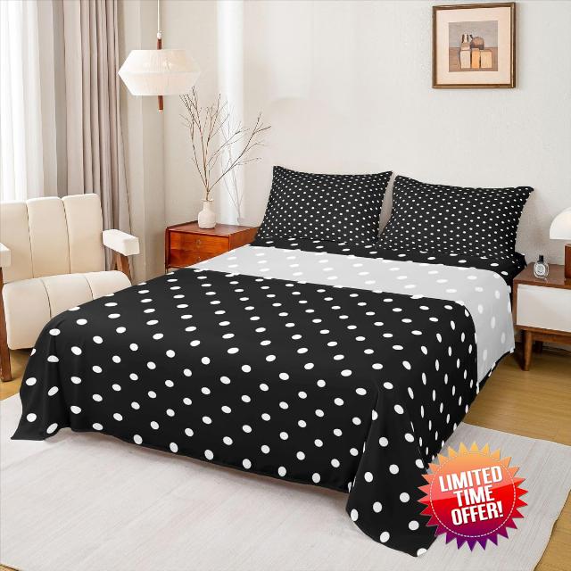 jejeloiu Black White Polka Dot Bed Sheets Set Queen Size Cute Polka Dot Bed Set for Kids Boys Girls Simple Fashion Sheet Set Kawaii Style