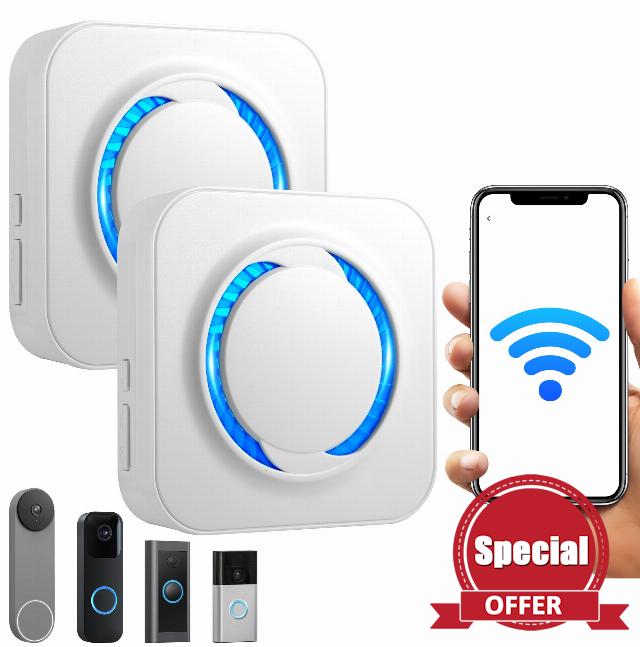 Smart Doorbell Chime 2 Pack White– Compatible with Google Nest Ring Blink