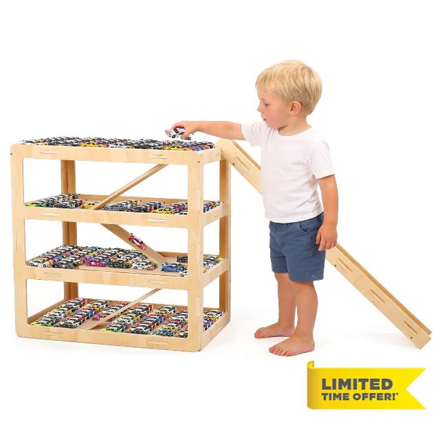 3-Tier Extra Large23.6*15.8*23.6 IN Wooden Toy Car Display Case Compatible with Hot Wheels & Matchbox