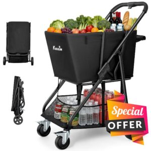 KEDSUM Shopping Carts for Groceries with 7" Dual-Bearing Rubber Wheels