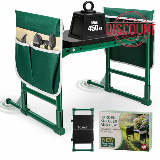 Garden Kneeler and Seat for Seniors – Heavy Duty Anti-Tip Gardening Stool with Widened Thick Soft Kneeling Pad