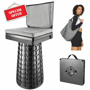 Upgraded Collapsible Stool with Backrest & Extra Thick Cushion