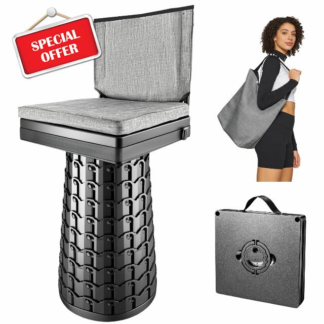 Upgraded Collapsible Stool with Backrest & Extra Thick Cushion