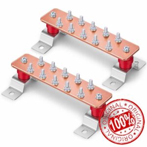 Relaxweex 2 Pack Wall-mount Copper Grounding Bus Bar 8x2 Inches (200x50mm) Pure Copper Red Insulated Mounting Brackets Industrial Electrical