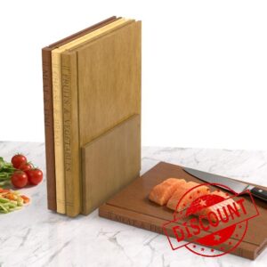 Book Cutting Board Set with Wooden Stand-Wooden Kitchen Cutting Boards That Look Like Books for Vegetables Cheese Meat