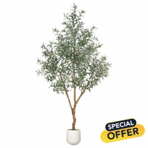7FT Olive Trees Artificial Indoor - Realistic Artificial Olive Tree Indoor with White Planter