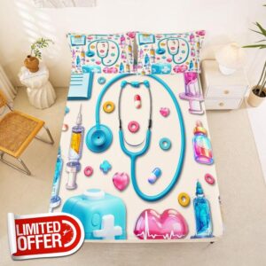 Nurse Fitted Sheet Stethoscope Bed Sheet Set(No Flat Sheet)