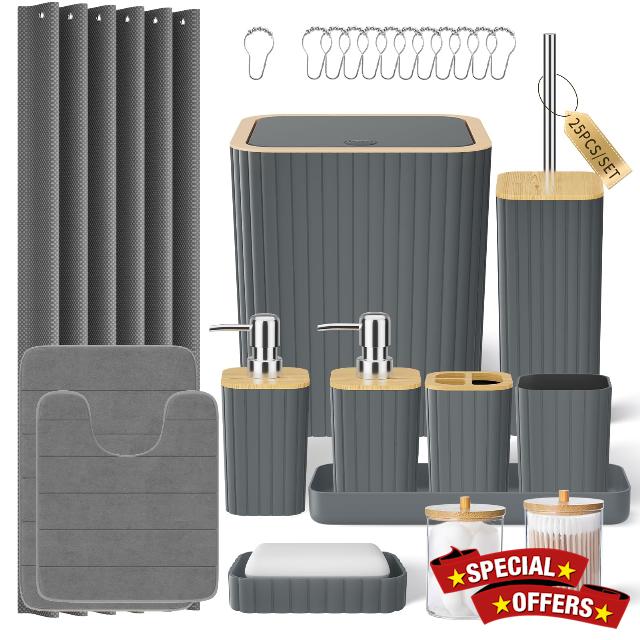 XLHOMO Bathroom Accessories Set - 25PC Grey Bathroom Set