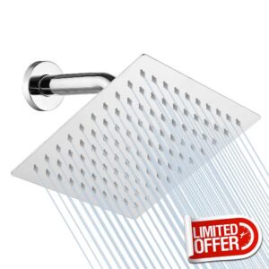 Square Rain Shower Head 10 Inch Chrome High Flow Stainless Steel Ultra Thin Pressure Boosting Design Metal Rainfall Shower Head Wall Mount for Bathroom