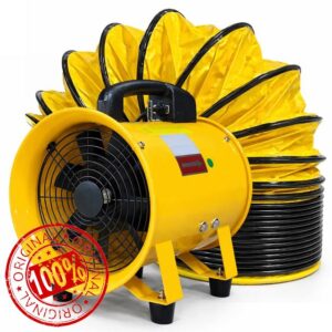 High-Velocity Portable Utility Blower Fan with 16-Foot Vinyl Hose | 1840CFM Heavy Duty Cylinder Axial Fan |Exhaust Fan Ventilator for Basements