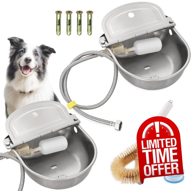 Automatic Animal Drinking Water Bowl with Float Valve Stainless Steel Dog Dispenser Waterer Includes Float Valves